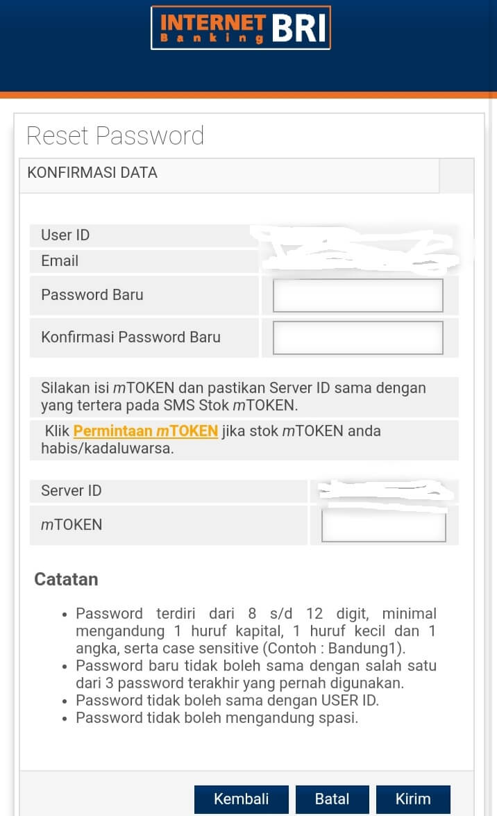 membuat password baru untuk user ID BRI Terblokir