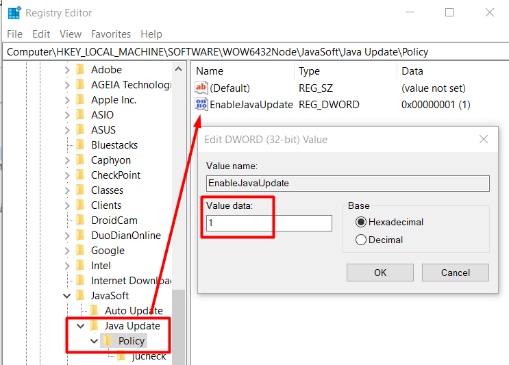 menghilangkan notifikasi update java windows 10 di registry editor