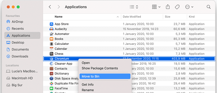 langkah 2 menghapus chromium di MAC OS